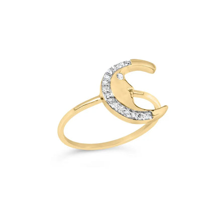 Exquisite 10k Gold Crescent Moon Ring with Diamond Accent