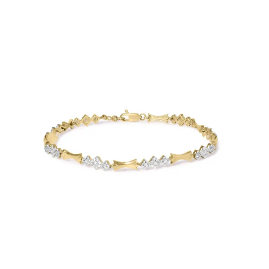 Exquisite 10k Gold Diamond Miracle Set Alternating Bar Bracelet