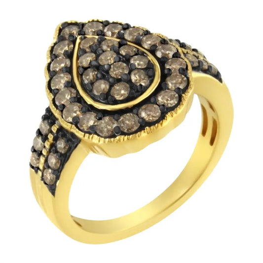 Exquisite 10k Gold Plated Diamond Pear Cocktail Ring with Sparkling Elegance