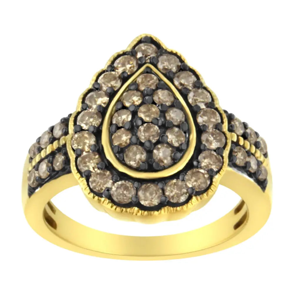 Exquisite 10k Gold Plated Diamond Pear Cocktail Ring with Sparkling Elegance