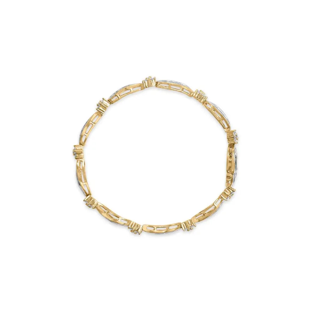 Exquisite 10k Gold Wave Link Bracelet with 3.00 Cttw Diamond Cluster