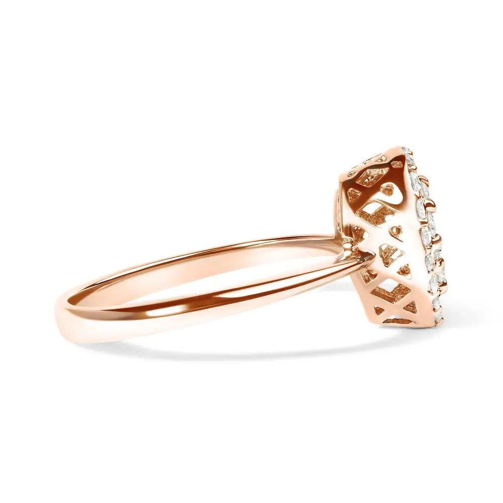 Exquisite 10k Rose Gold Composite Diamond Pear Shaped Halo Promise Ring