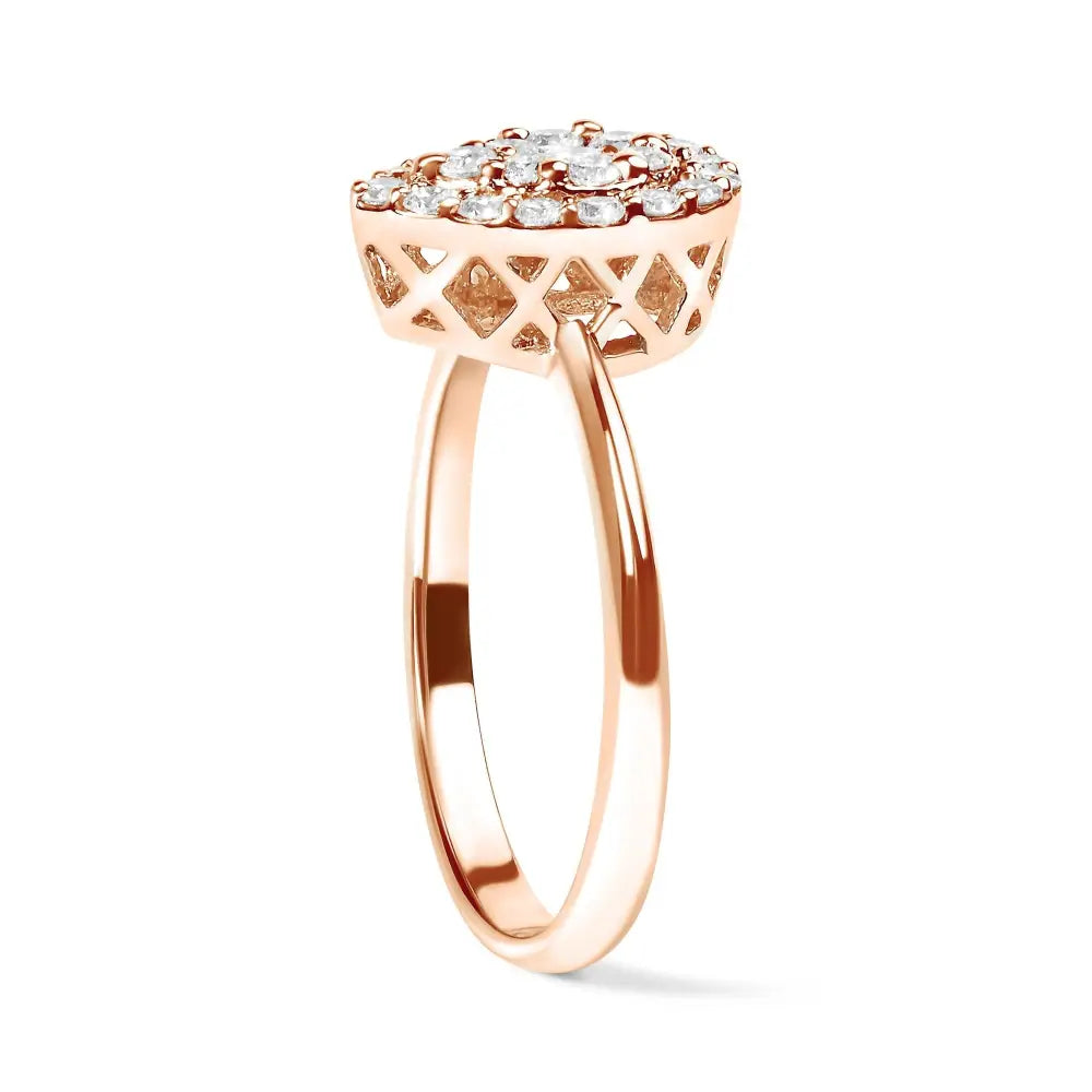 Exquisite 10k Rose Gold Composite Diamond Pear Shaped Halo Promise Ring