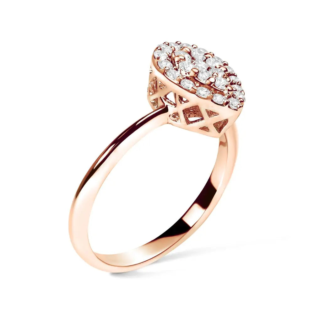 Exquisite 10k Rose Gold Composite Diamond Pear Shaped Halo Promise Ring