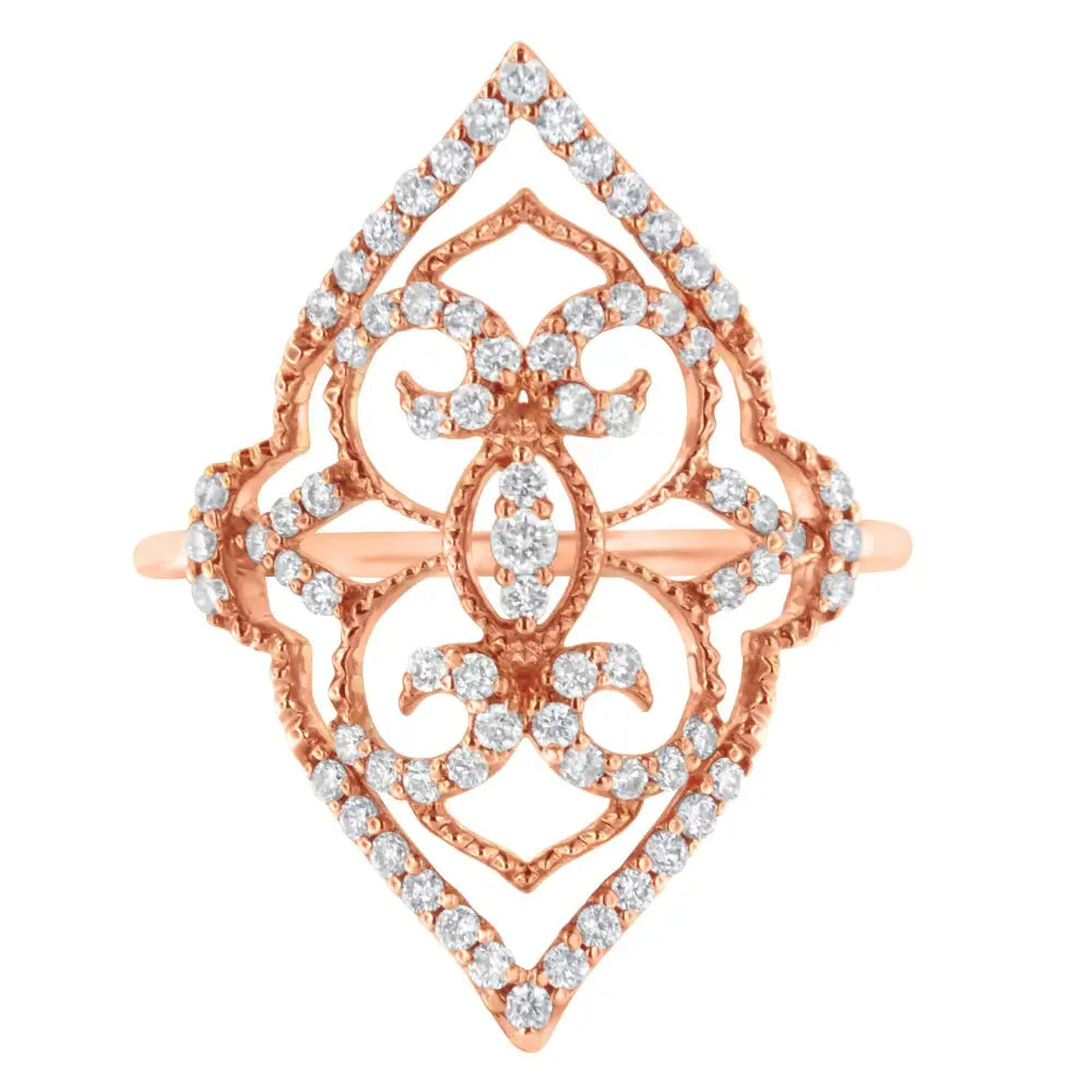 Exquisite 10k Rose Gold Diamond Cocktail Ring with Brilliant Sparkle - 7