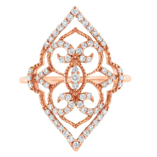 Exquisite 10k Rose Gold Diamond Cocktail Ring with Brilliant Sparkle - 7