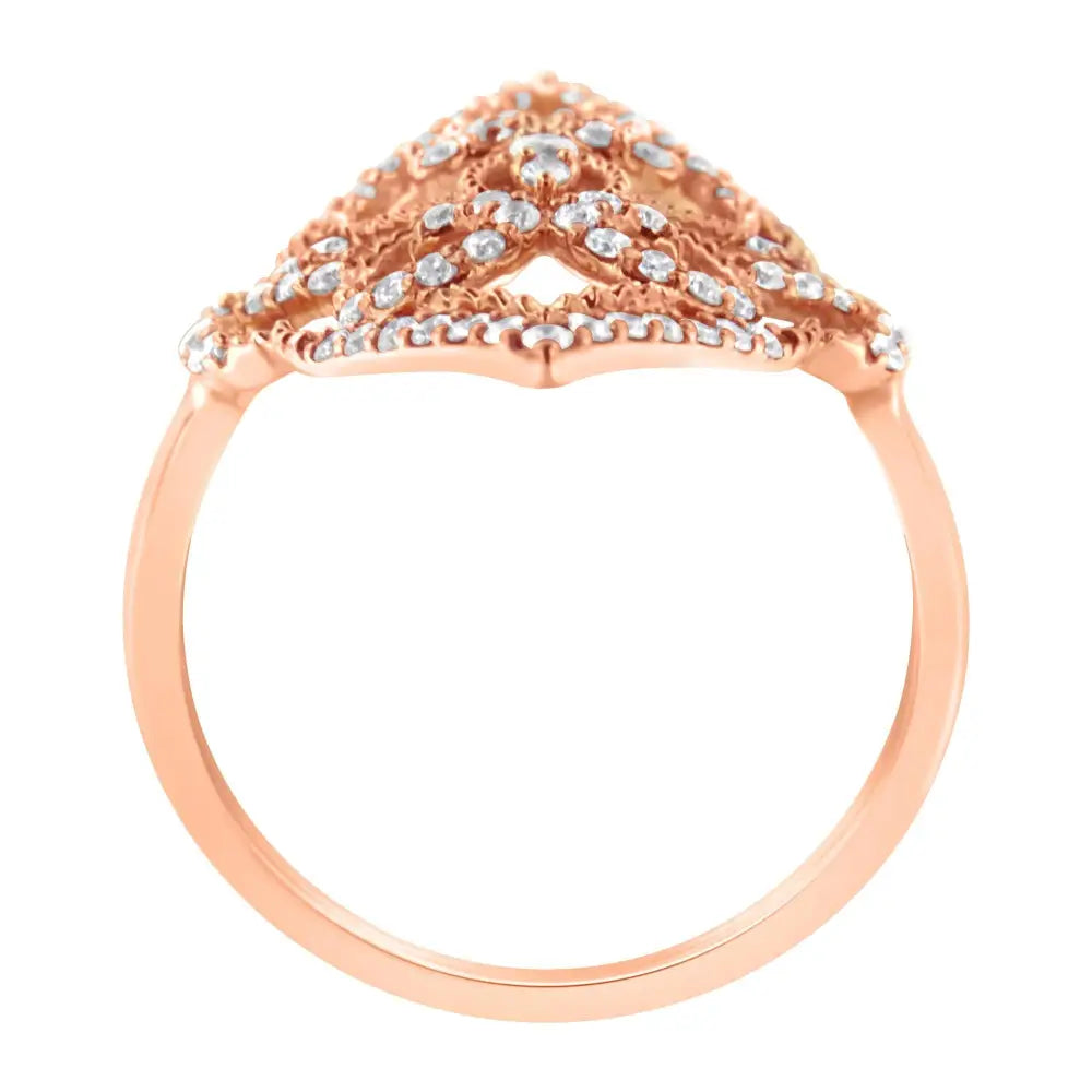 Exquisite 10k Rose Gold Diamond Cocktail Ring with Brilliant Sparkle - 7