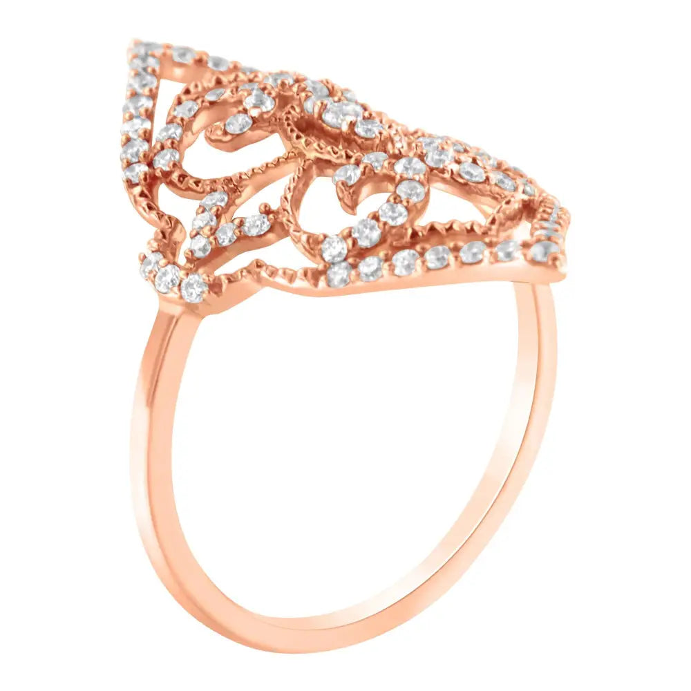 Exquisite 10k Rose Gold Diamond Cocktail Ring with Brilliant Sparkle - 7