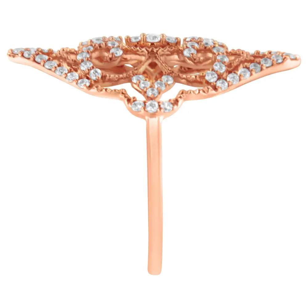 Exquisite 10k Rose Gold Diamond Cocktail Ring with Brilliant Sparkle - 7