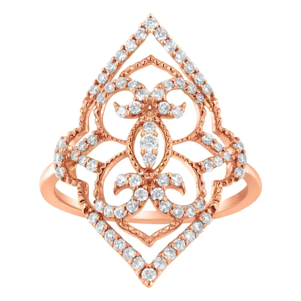 Exquisite 10k Rose Gold Diamond Cocktail Ring with Brilliant Sparkle - 7