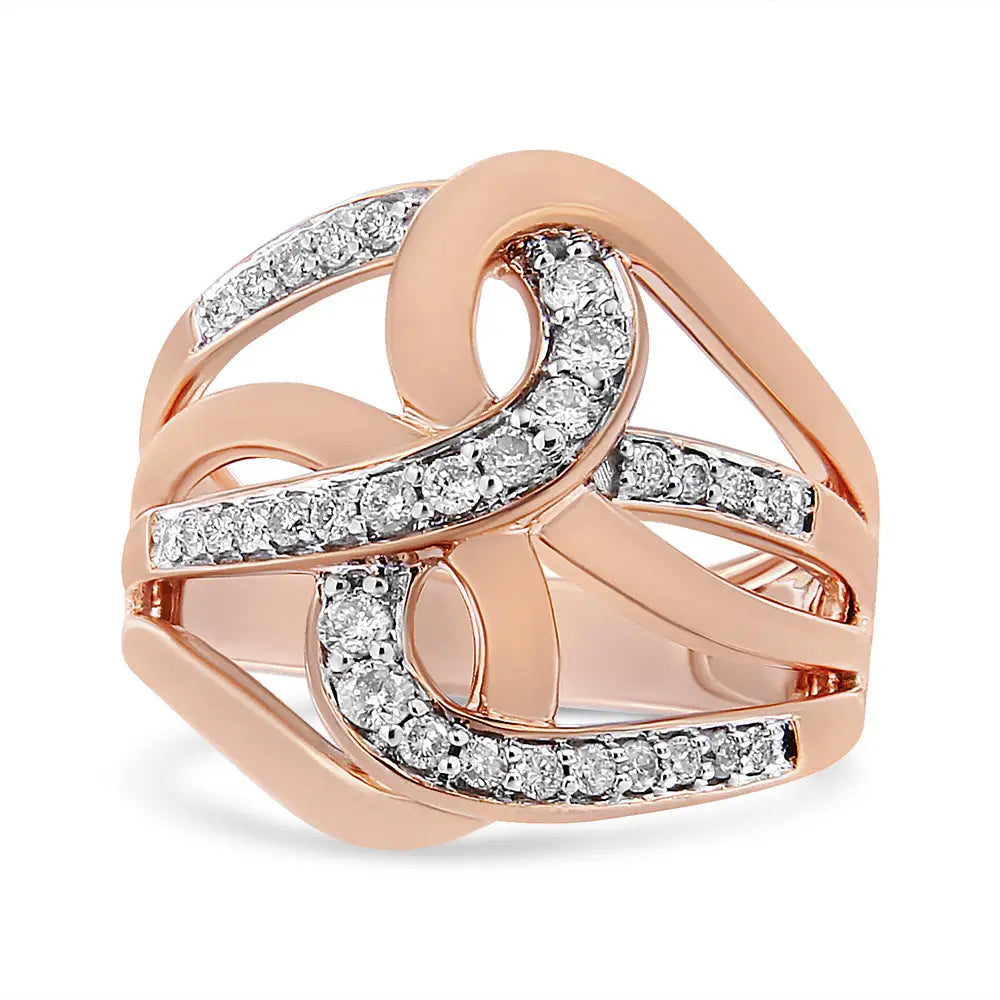 Exquisite 10k Rose Gold Diamond Intertwined Multi-loop Cocktail Ring