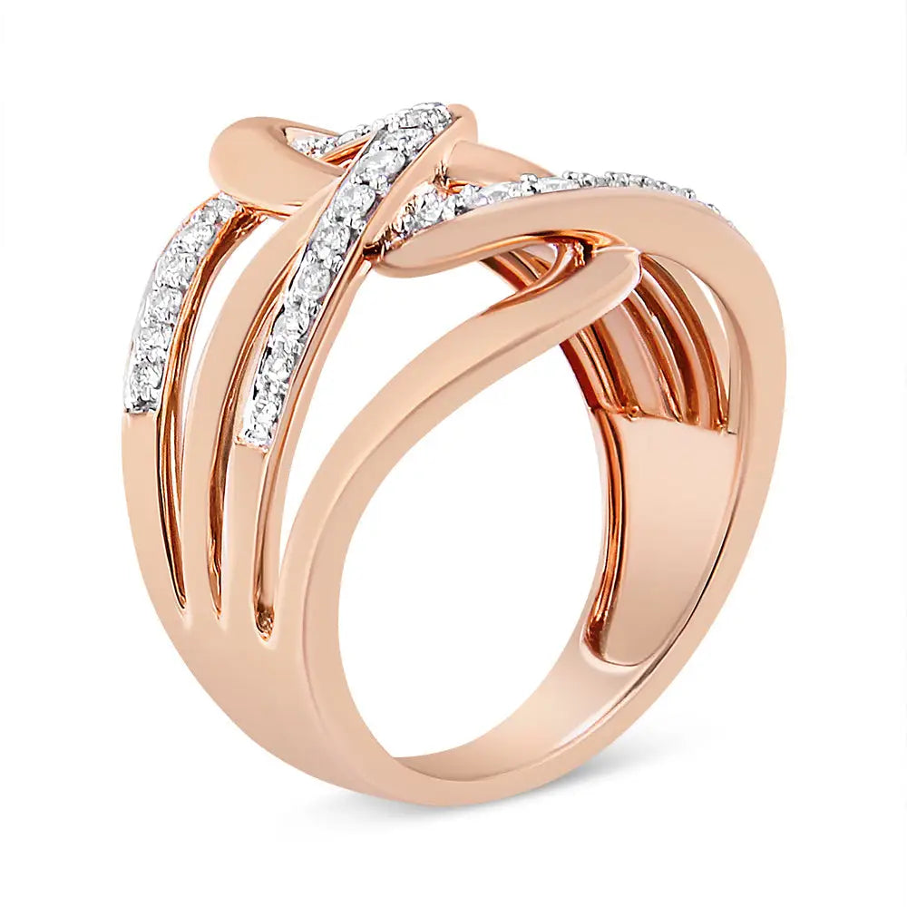 Exquisite 10k Rose Gold Diamond Intertwined Multi-loop Cocktail Ring