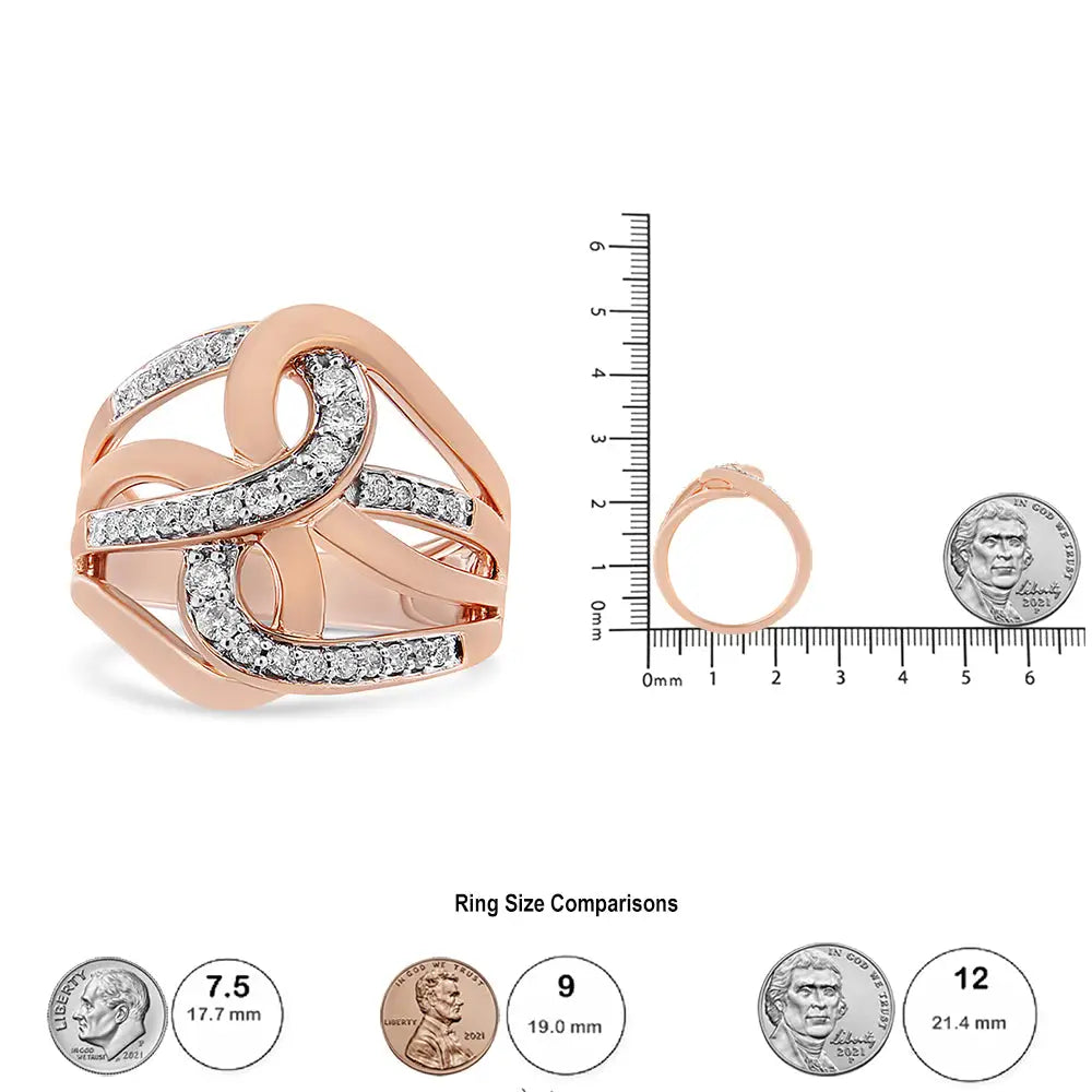 Exquisite 10k Rose Gold Diamond Intertwined Multi-loop Cocktail Ring