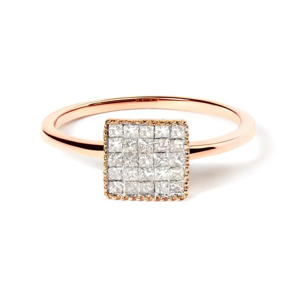 Exquisite 10k Rose Gold Princess Cut Diamond Composite Ring