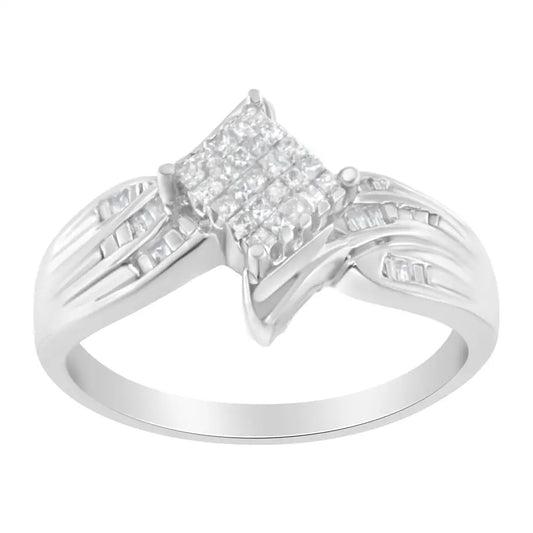 Exquisite 10k White Gold Baguette Cut Diamond Bypass Style Cocktail Ring