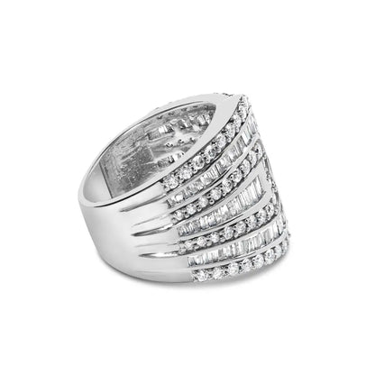 Exquisite 10k White Gold Baguette-cut Diamond Multi-row Bypass Ring