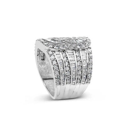 Exquisite 10k White Gold Baguette-cut Diamond Multi-row Bypass Ring