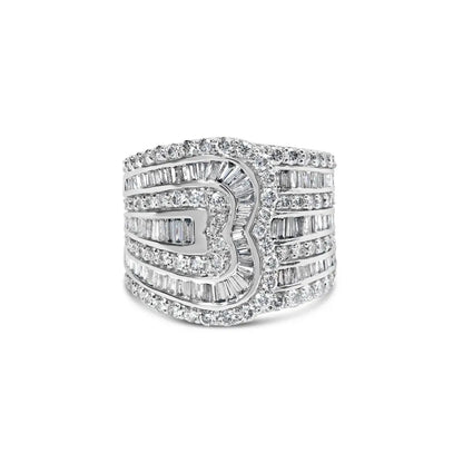 Exquisite 10k White Gold Baguette-cut Diamond Multi-row Bypass Ring