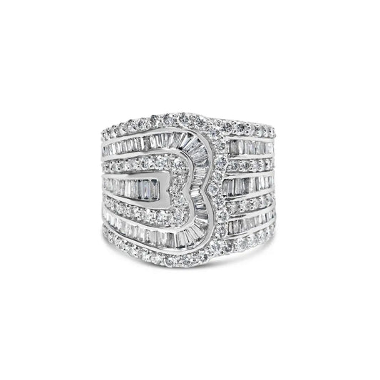 Exquisite 10k White Gold Baguette-cut Diamond Multi-row Bypass Ring