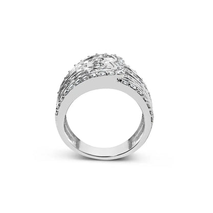 Exquisite 10k White Gold Baguette-cut Diamond Multi-row Bypass Ring