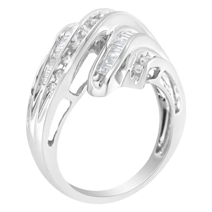 Exquisite 10k White Gold Channel Ring with Baguette Cut Diamonds