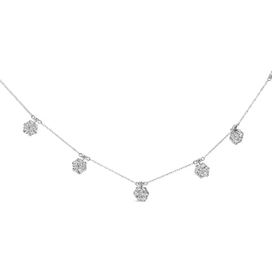 Exquisite 10k White Gold Cttw Round-cut Diamond Stone Cluster Station Necklace