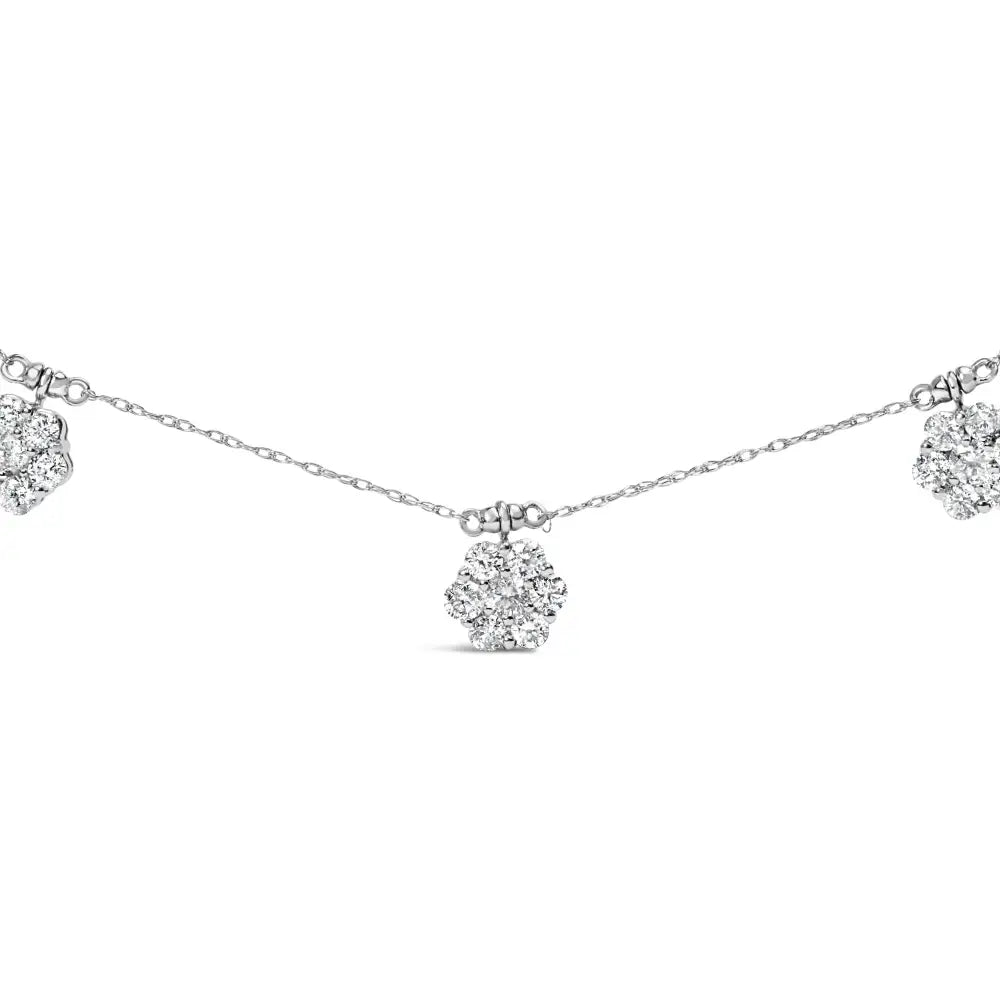 Exquisite 10k White Gold Cttw Round-cut Diamond Stone Cluster Station Necklace