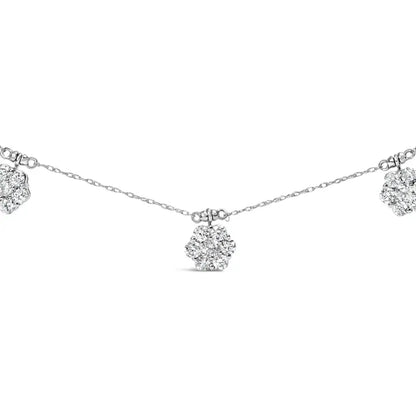 Exquisite 10k White Gold Cttw Round-cut Diamond Stone Cluster Station Necklace