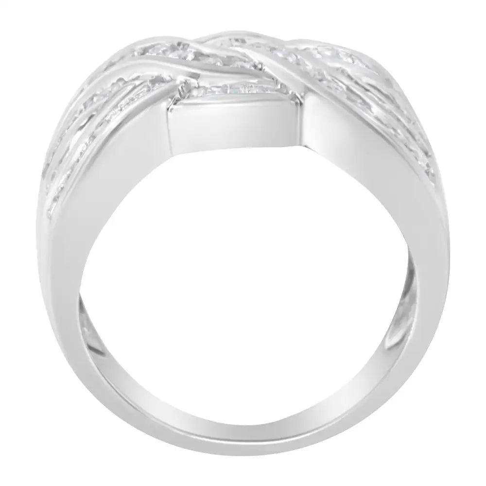 Exquisite 10k White Gold Diamond Bypass Ring with Stunning Clarity