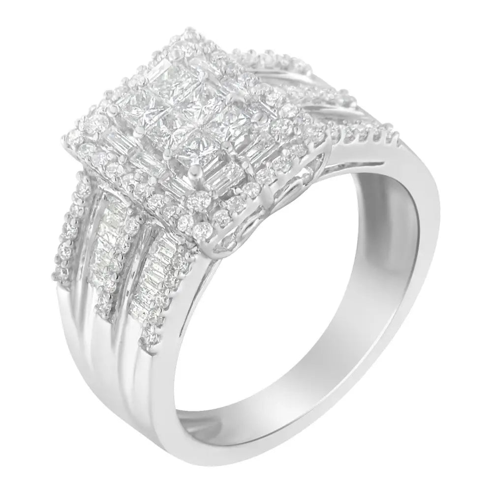 Exquisite 10k White Gold Diamond Cluster Ring with Radiant Brilliance - 7