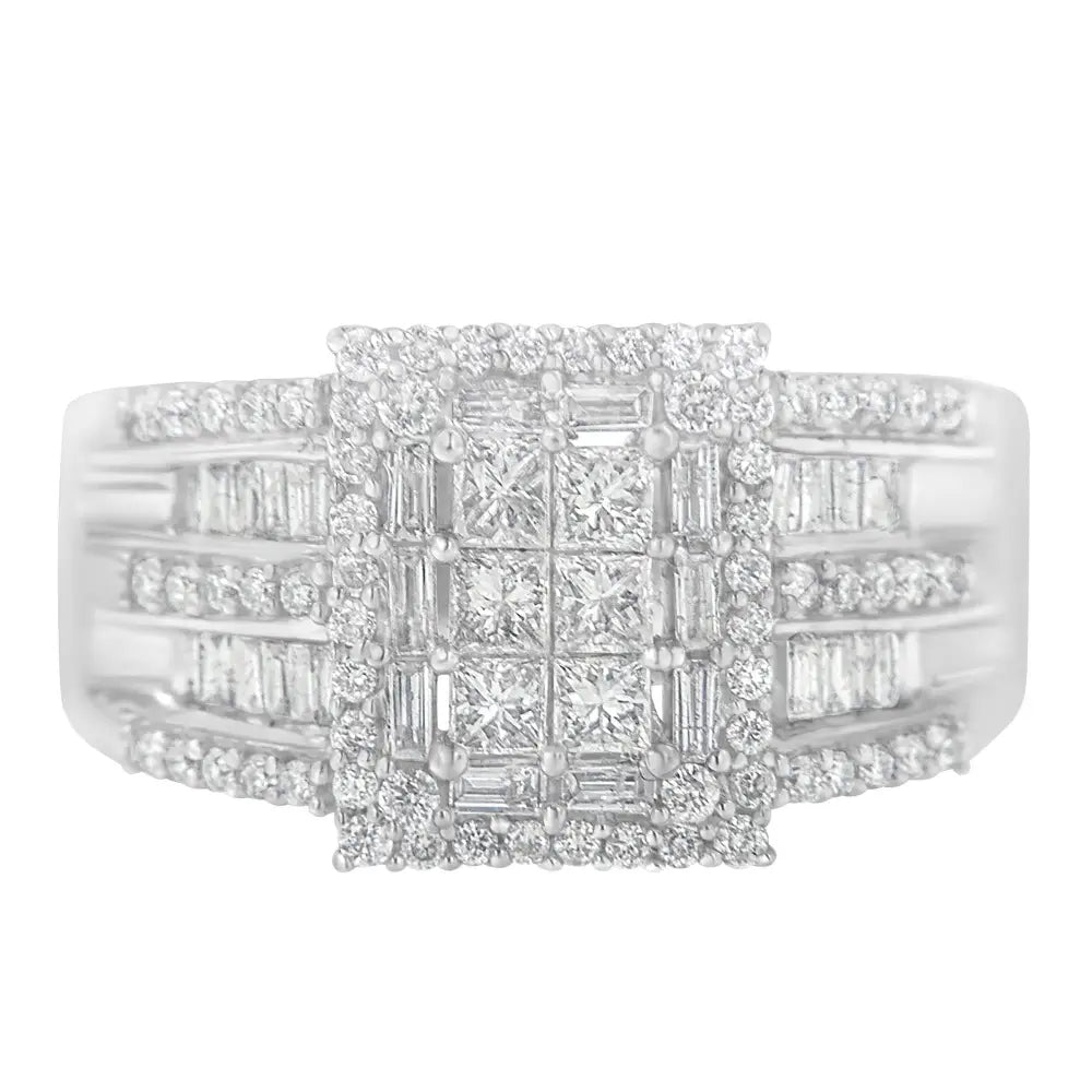 Exquisite 10k White Gold Diamond Cluster Ring with Radiant Brilliance - 7