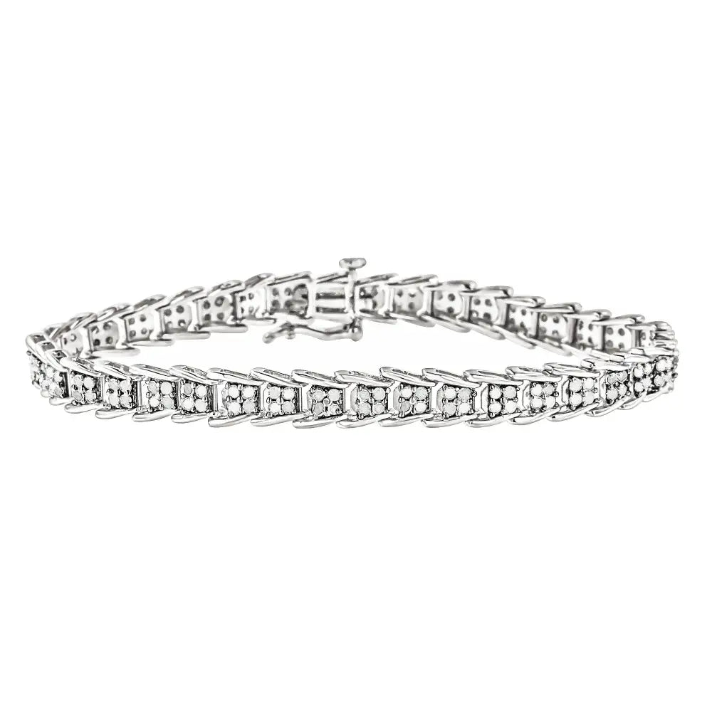 Exquisite 10k White Gold Diamond Fan-shaped Link Tennis Bracelet