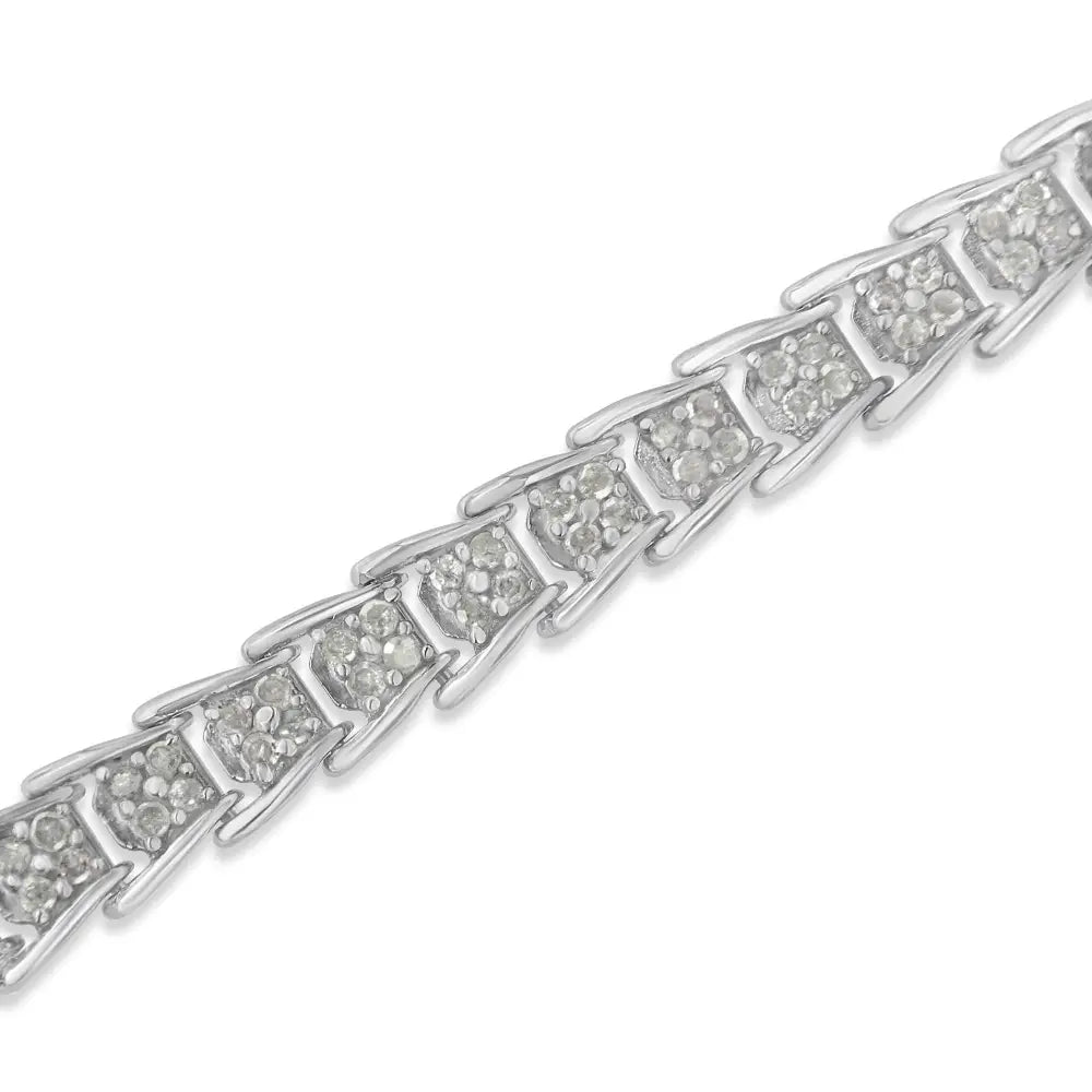 Exquisite 10k White Gold Diamond Fan-shaped Link Tennis Bracelet