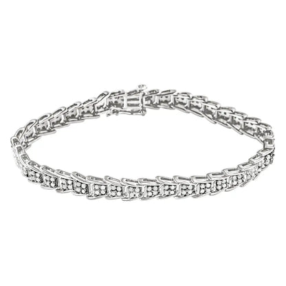 Exquisite 10k White Gold Diamond Fan-shaped Link Tennis Bracelet