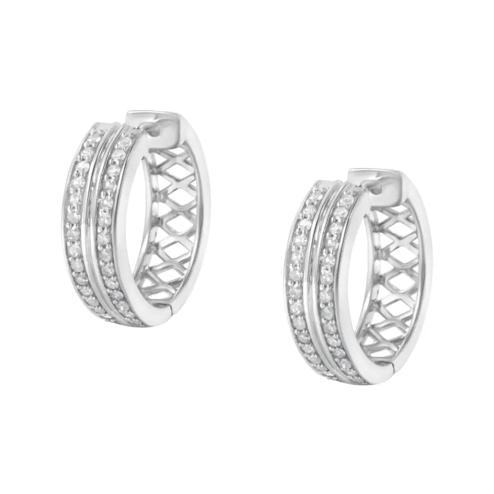 Exquisite 10k White Gold Diamond Hoop Earring with Sparkling Elegance