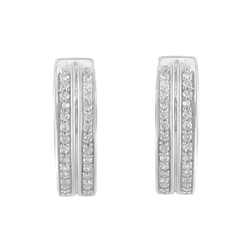 Exquisite 10k White Gold Diamond Hoop Earring with Sparkling Elegance