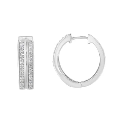 Exquisite 10k White Gold Diamond Hoop Earring with Sparkling Elegance