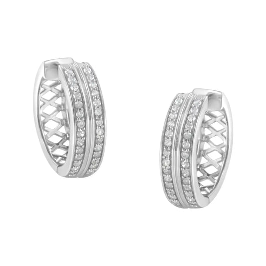 Exquisite 10k White Gold Diamond Hoop Earring with Sparkling Elegance