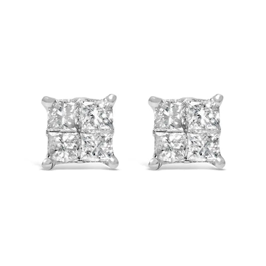 Exquisite 10k White Gold Diamond Stud Earrings in H-i Color