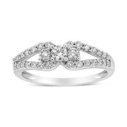 Exquisite 10k White Gold Diamond Three Stone Split Shank Band Ring