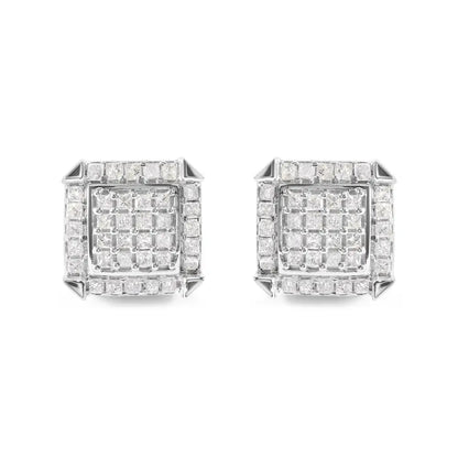 Exquisite 10k White Gold Halo Stud Earrings with Cttw Princess Diamonds