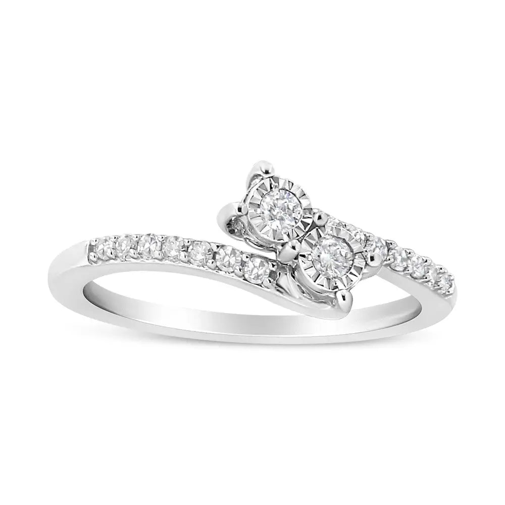 Exquisite 10k White Gold Miracle Set Round Cut Diamond Two-stone Ring