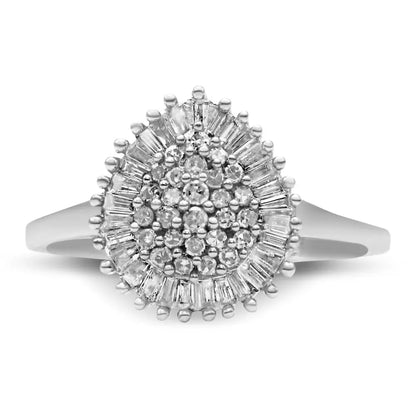 Exquisite 10k White Gold Pear Shaped Domed Cocktail Ring with Diamonds