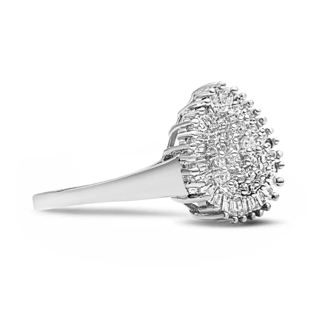 Exquisite 10k White Gold Pear Shaped Domed Cocktail Ring with Diamonds