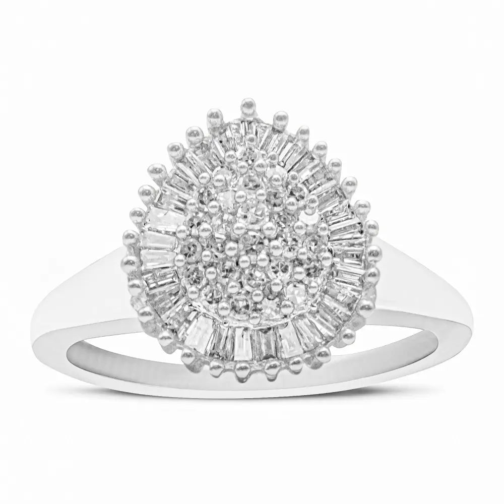 Exquisite 10k White Gold Pear Shaped Domed Cocktail Ring with Diamonds