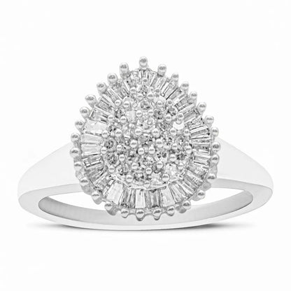 Exquisite 10k White Gold Pear Shaped Domed Cocktail Ring with Diamonds