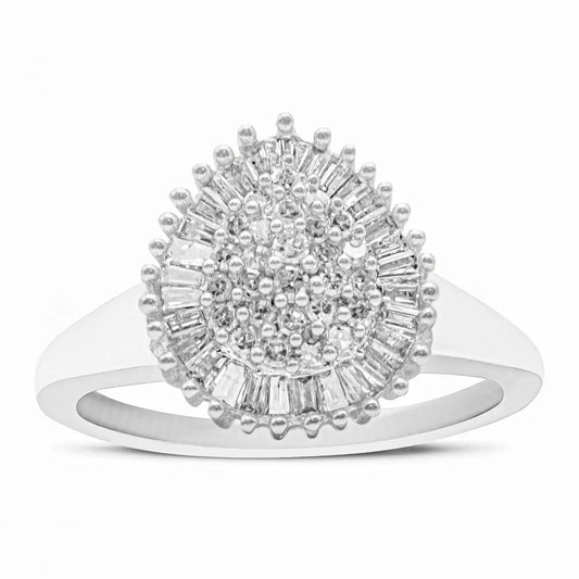 Exquisite 10k White Gold Pear Shaped Domed Cocktail Ring with Diamonds