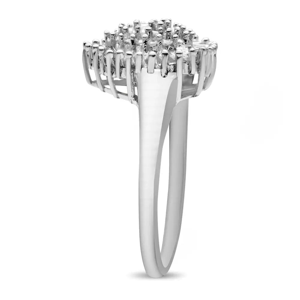 Exquisite 10k White Gold Pear Shaped Domed Cocktail Ring with Diamonds