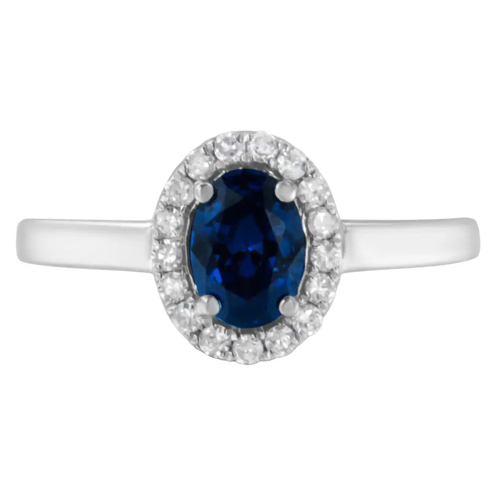 Exquisite 10k White Gold Prong Set 7mm Gemstone Halo Cocktail Ring - 7 / Blue