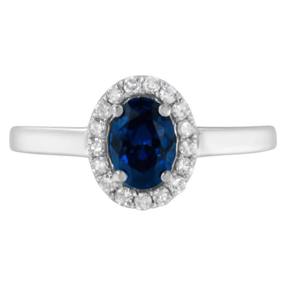 Exquisite 10k White Gold Prong Set 7mm Gemstone Halo Cocktail Ring - 7 / Blue